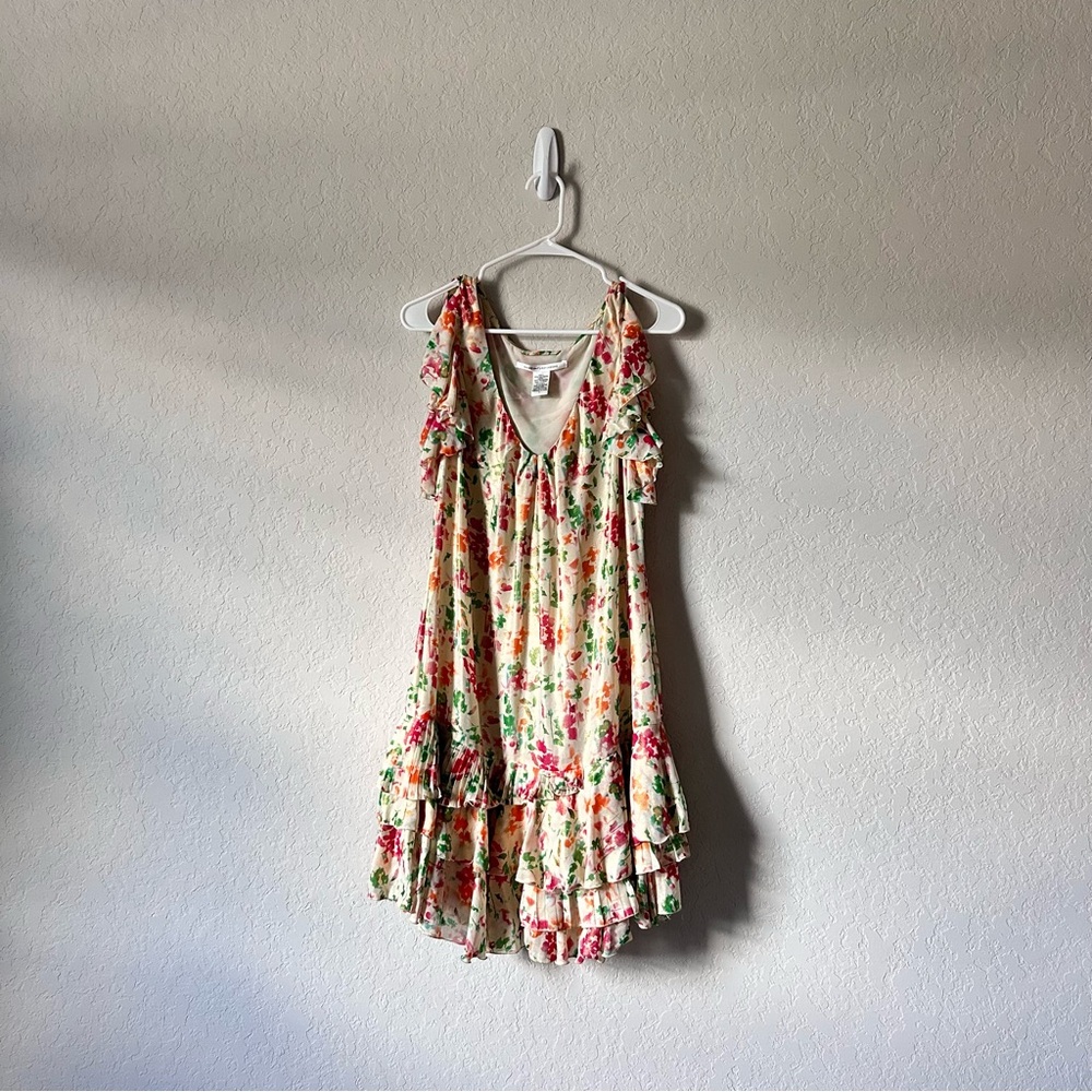 Diane Von Furstenberg Lupe Rainbow Garden Shimmer Flutter Tiered Mini Sundress